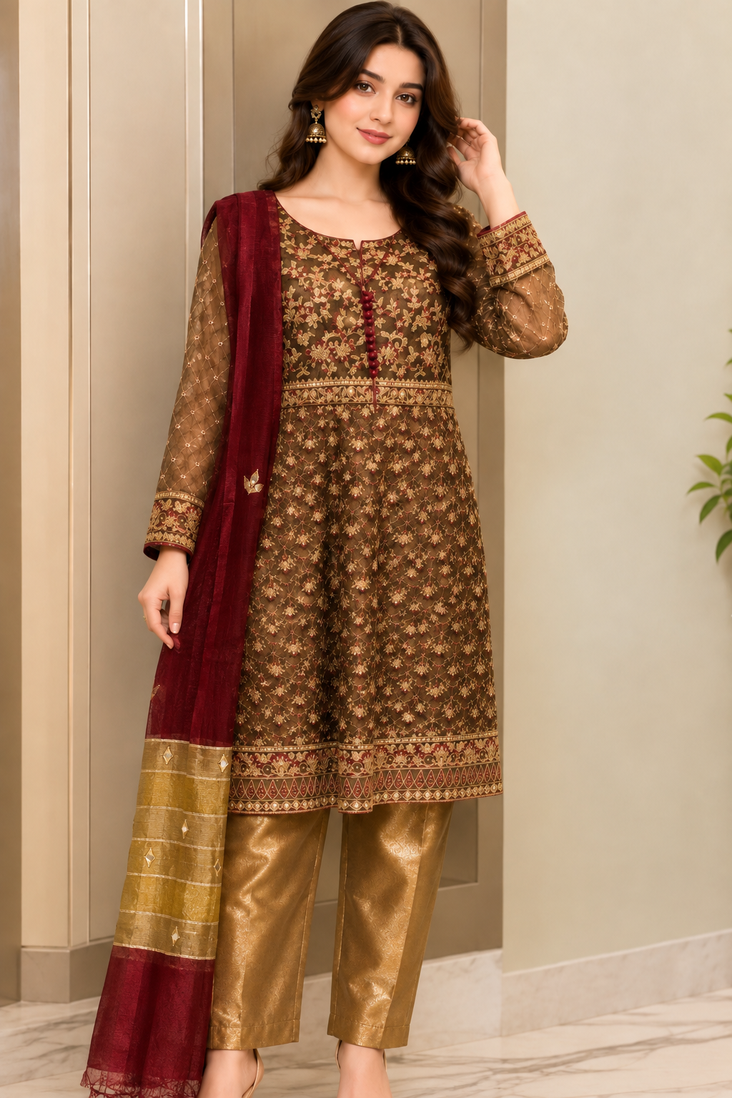 beautiful 3 piece short frock by Naqoosh