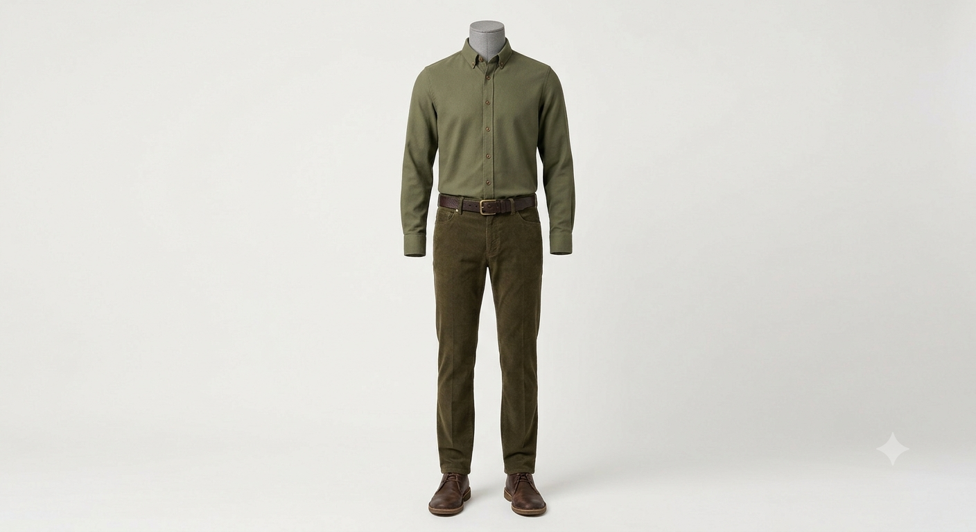Olive Shirt & Brown Corduroy Trouser Set