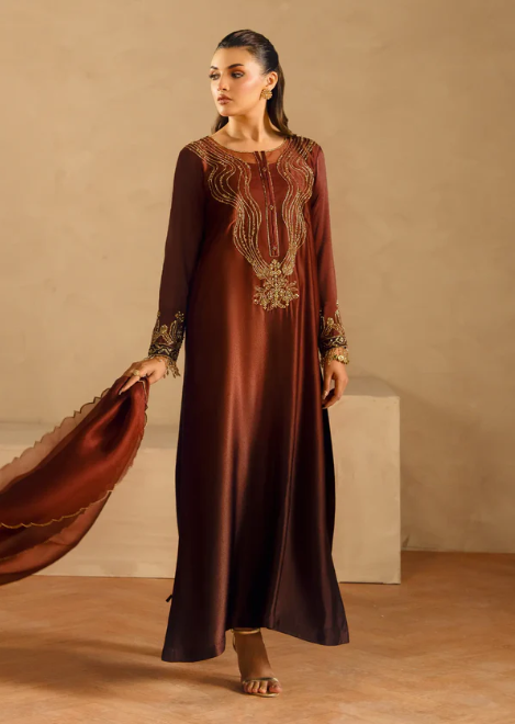 Rich Brown Ombre Velvet Formal Gown